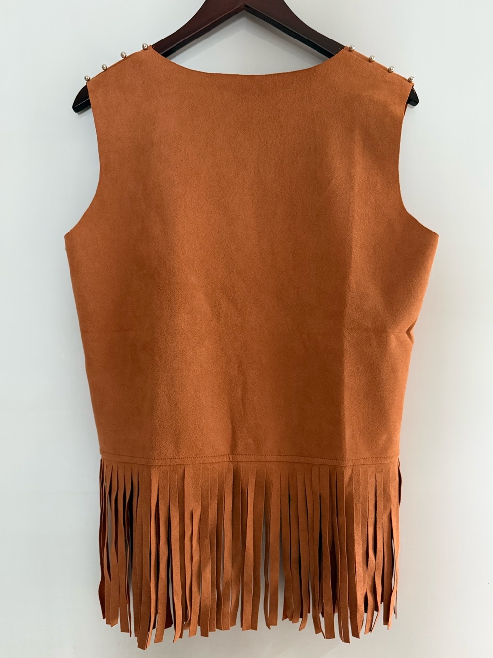Boho Faux Fringe Studded Open-Front Vest Western Festival Size M - Picture 5 of 7